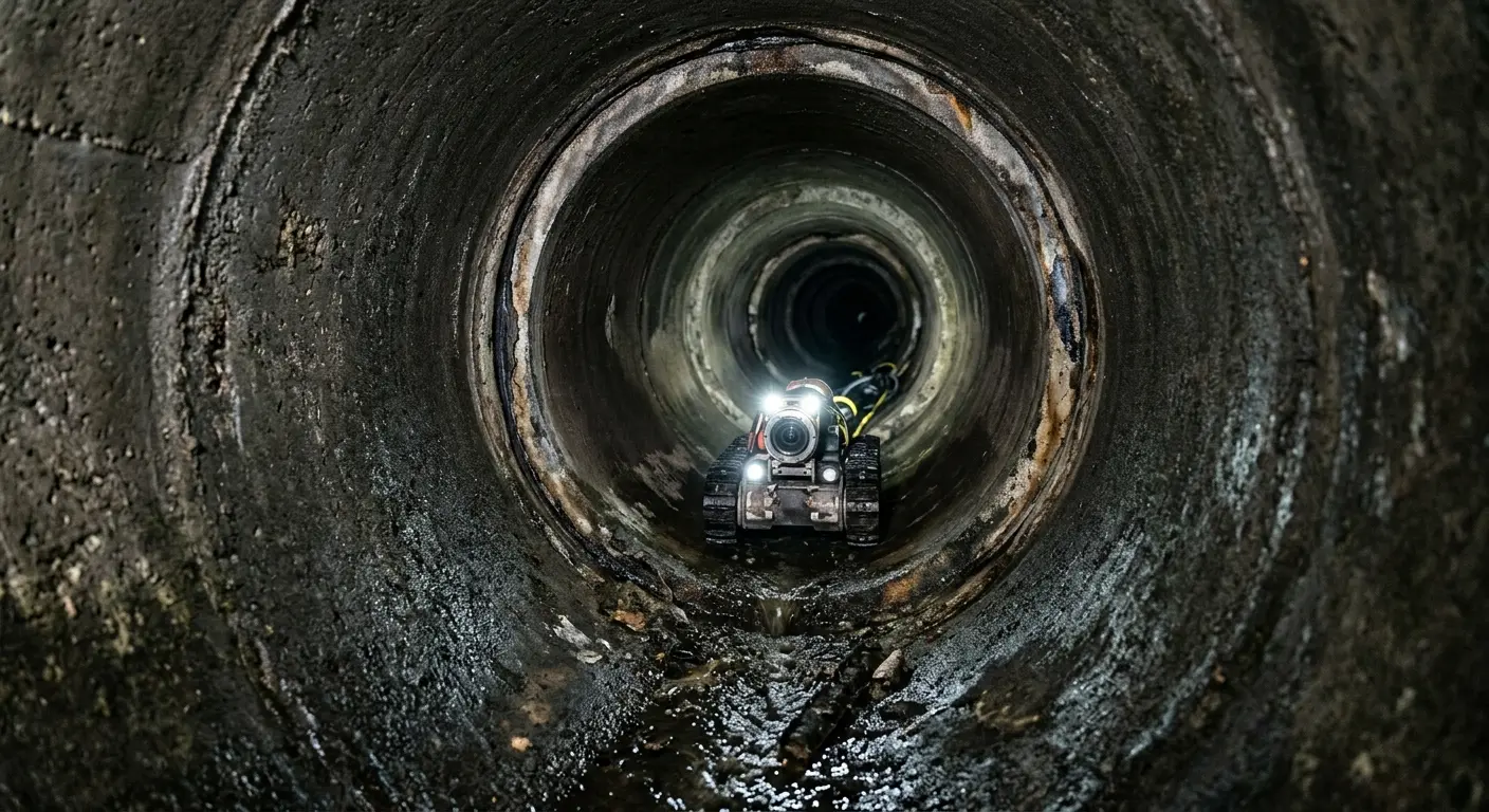 Robotic sewer camera inspecting pipe interior for Sewer Line Cleaning in Wharton
